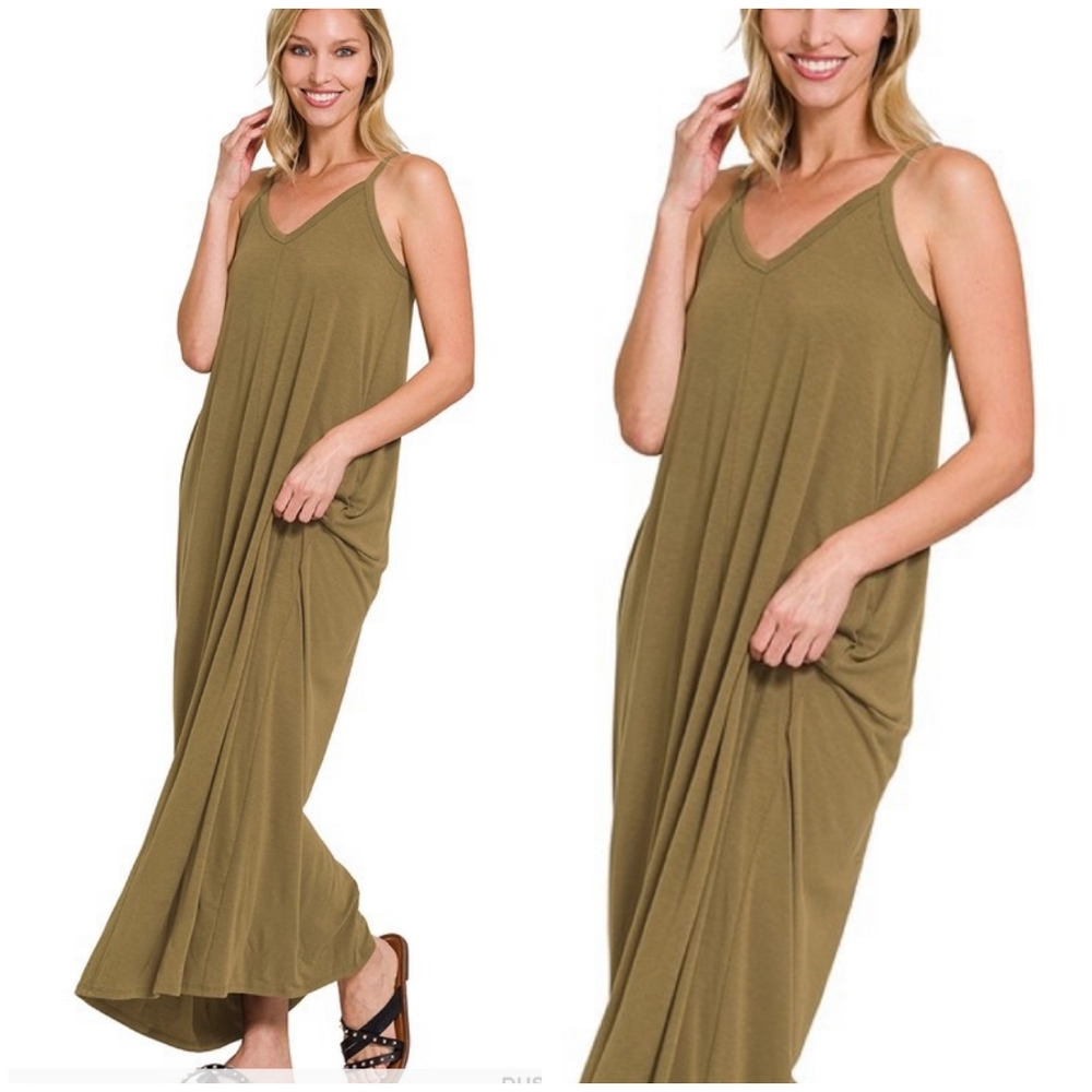 Boho Chic Olive Green Soft Knit Oversized Maxi Dress